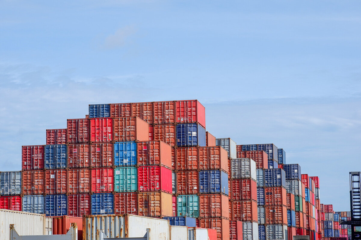 Stacked shipping containers